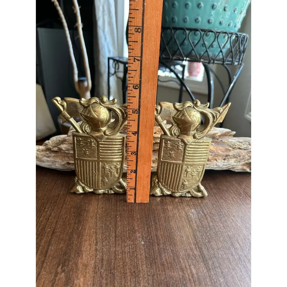 Vintage Medieval Knight Coat of Arms brass bookends Shield Sexton